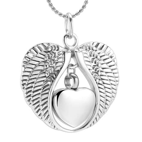 Infinity Angel Wing Cremation Jewelry in Pendant Stainless Steel Heart