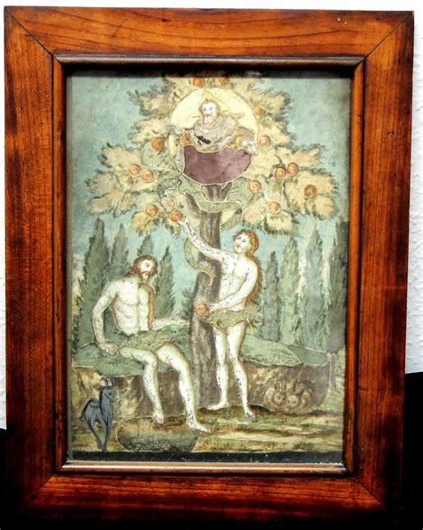 An Early 19th Century Collage Picture Of Adam And Eve At The Tree Of Knowledge With The Serpent