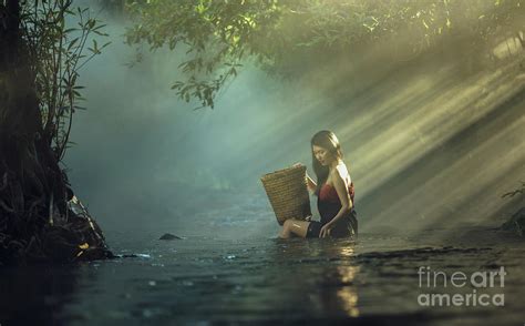 Asian Sexy Woman Bathing In Cascade Photograph By Sasin Tipchai Pixels