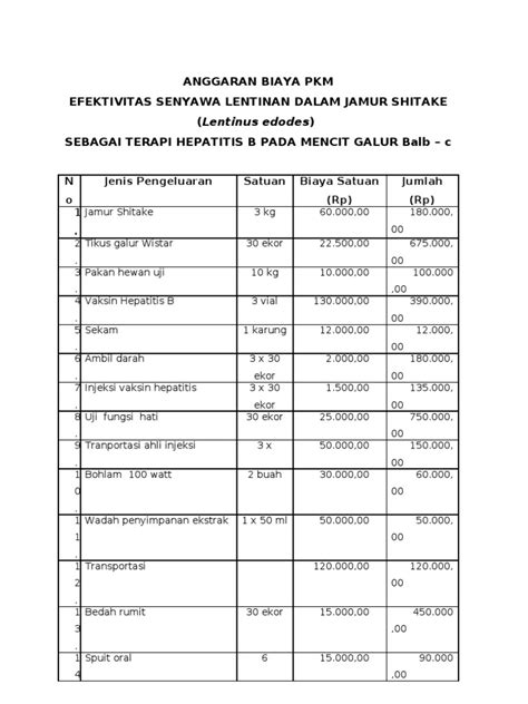 Contoh Anggaran Biaya Proposal - Aneka Contoh