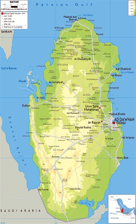 Large Physical Map Of Qatar With Roads Cities And Airports Qatar