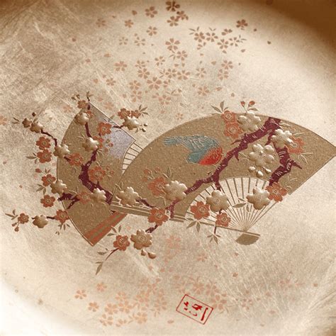 Japanese Cherry Blossom Red Leaf Bird Lacquer Gold Foil