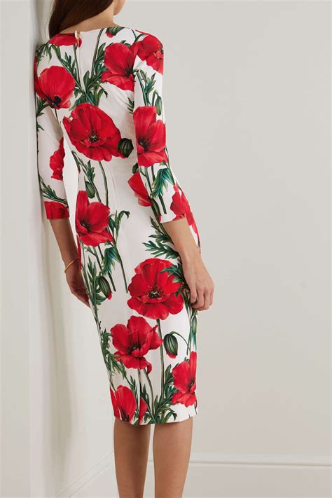 Dolce Gabbana Floral Print Stretch Silk Midi Dress Net A Porter