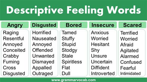 100 Descriptive Feeling Words List In English Grammarvocab
