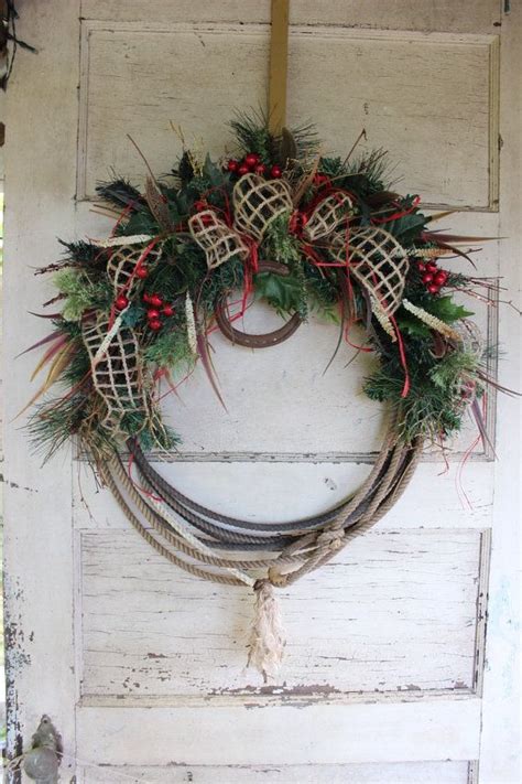 Western Lariat Rope Christmas Wreath With Horseshoe Rustic Etsy