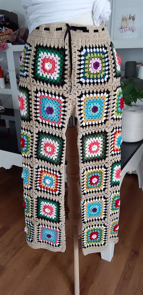 Fashion Handmade Crochet Women Trousers Granny Squares Long Etsy