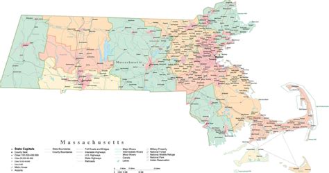 State Map Of Massachusetts In Adobe Illustrator Vector Format Detailed