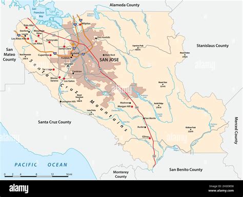 Vector Road Map Of California Santa Clara County United States Stock