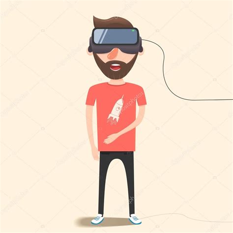 Hombre Con Gafas De Realidad Virtual Ilustración De Vector Plano