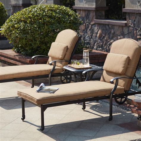 Madison 3 Piece Cast Aluminum Patio Chaise Lounge Set W Sesame Polyester Cushions By Darlee