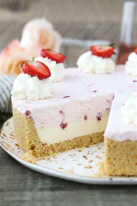 You basically make white chocolate ganache and carefully stir in some whipped cream to lighten it up. No-Bake Strawberry Mousse Cake - Beyond Frosting