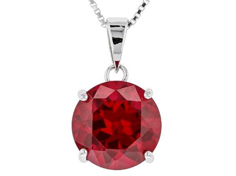 633ct Round Lab Created Ruby Sterling Silver Solitaire Pendant With