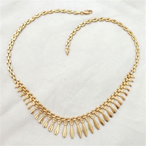 On Hold Estate 14k Gold Cleopatra Egyptian Revival Fringe Necklace From