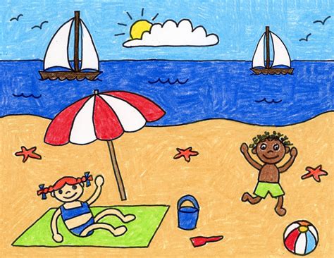 Easy How To Draw A Beach Tutorial And Beach Coloring Page · Art