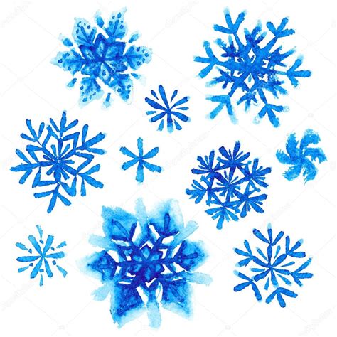 Set Of Watercolor Painted Snowflakes On White Background — Stock Photo