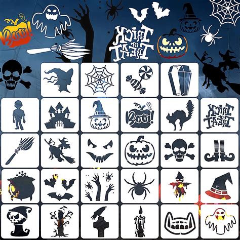 Abeillo 28 Pcs Halloween Stencils For Painting On Wood Halloween