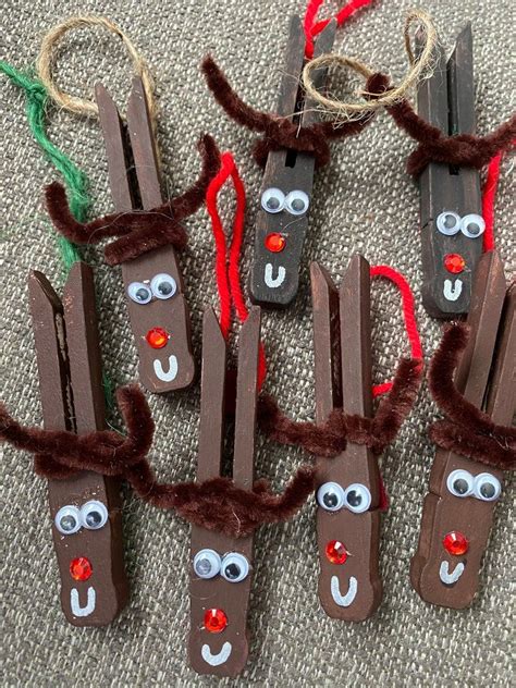 Reindeer Clothespin Ornaments Set Of 17 Handmade By Me Ready Etsy