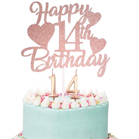 Buy Happy 14th Birthday Cake Topper Rose Gold 14th Birthday Cake