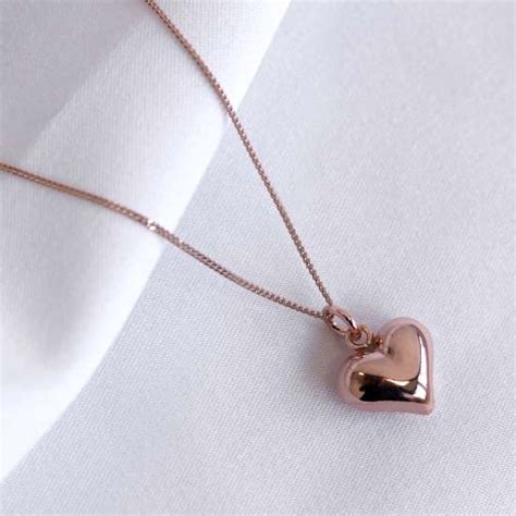 Rose Gold Plated Silver Puffed Heart Necklace Uk