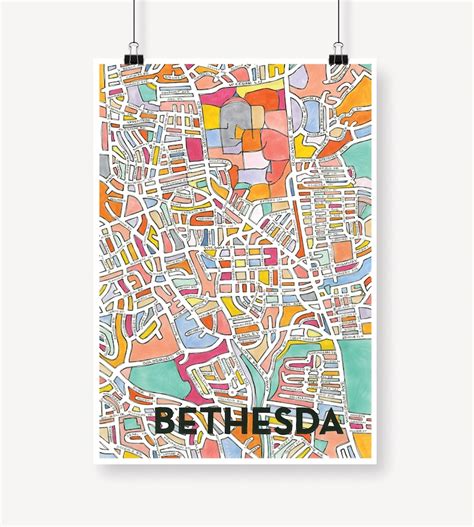 Bethesda Neighborhood Map Art Print Etsy