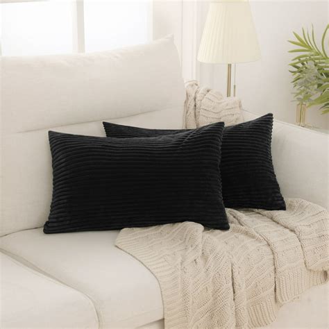 Deconovo Black Throw Pillow Cover Square Stripe Pattern Corduroy Cushion Covers For Couch Sofa