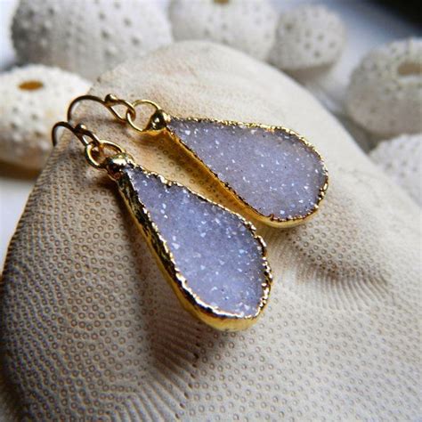 Beautiful Soft Blue Drusy Druzy Quartz Gold Earrings Etsy Etsy