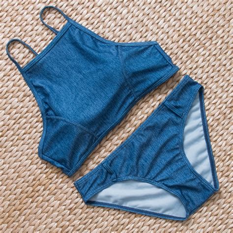 Buy Bikini 2017 New Arrival Imitation Denim Fabric Swimwear Women Set Sexy Low