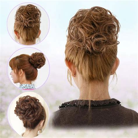 Fake hair buns extensions clip in donut chignon synthetic hairpieces updo brown ballet bun for women gril lady sarla q3&10h16. FLORATA Short Messy Curly Dish Hair Bun extension Easy ...