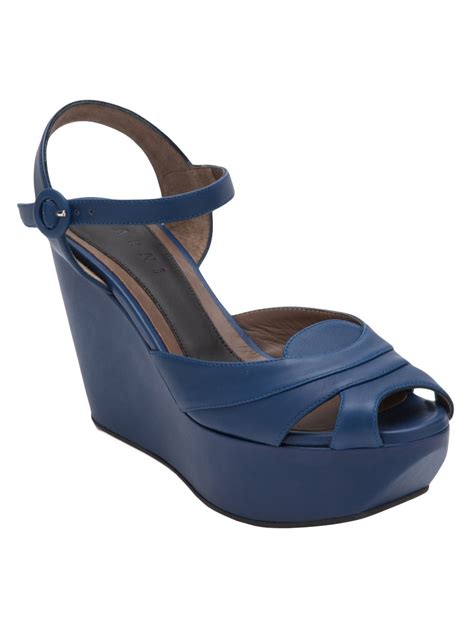 Marni Classic Platform Wedge Sandal In Blue Lyst