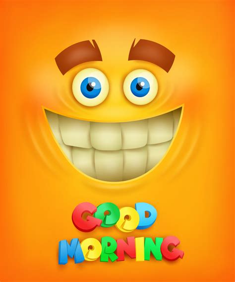 Good Morning Text With Smiley Emoticon Yellow Face Vector 01 Free Download