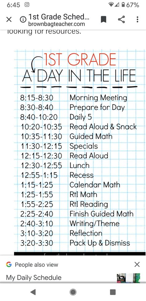 1st Grade Schedule A Day In The Life The Brown Bag Teacher First