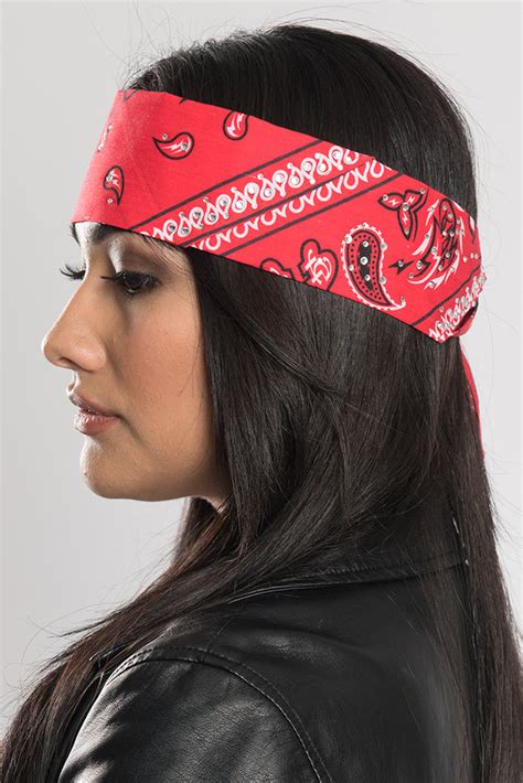 Red Dye Paisley Wgems Pre Sewn Bandana Headband Hair Glove