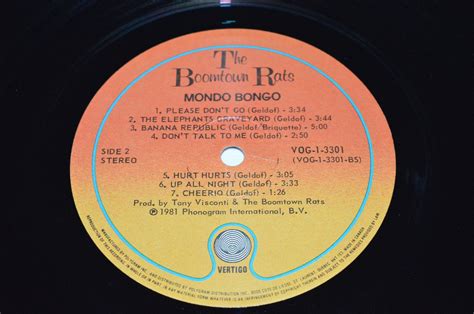 The Boomtown Rats Mondo Bongo Lp 1981 Vertigo Records Canada Vog 1 3301 Vg Vg Ebay