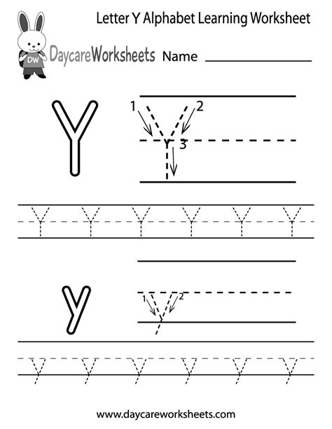 Free Letter Y Alphabet Learning Worksheet For Preschool Letter K