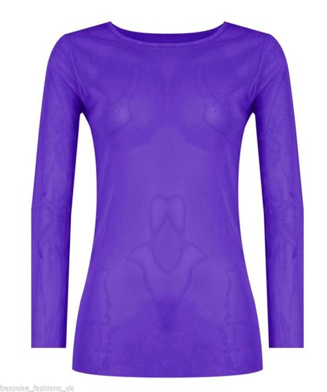 Ladies Womens Long Sleeve Sheer Mesh See Through Plain Top T Shirt Plus 8 20 Ebay