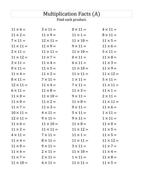 Free Printable 11 Times Table Worksheets Kiddo Shelter Math Fact
