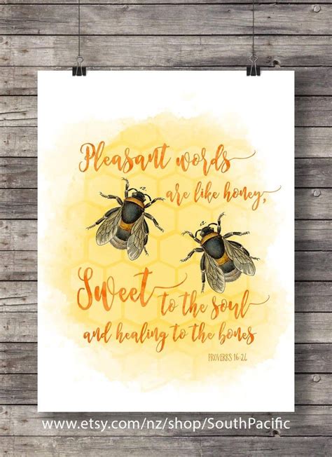 Proverbs 16v24 Watercolor Honey Bees Pleasant Words Sweet To The Soul