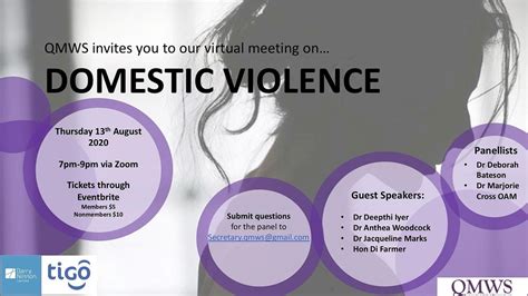 Qmws Virtual Meeting Domestic Violence August 13 2020 Online Event