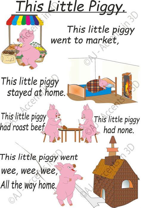 This Little Piggy Traditional Nursery Rhyme Decal Kids Accents In 3d