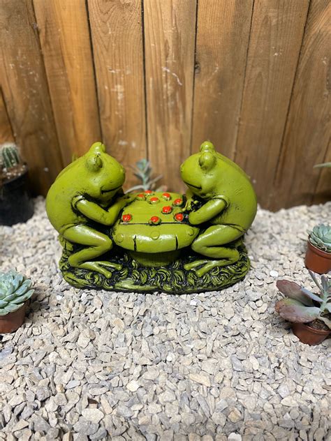 Painted Frogs Playing Checkers With Ladybugs Concrete Statue Garden