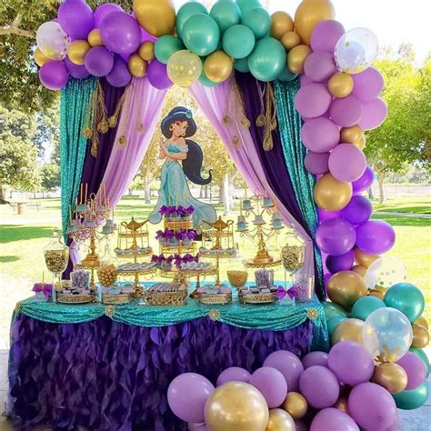 tag your friend who would love this amazing jasmine theme 😍🕌🎂💙🎉👏🏻👸🏻🎈🧞‍♂️💕🏰👑 c… fiesta de