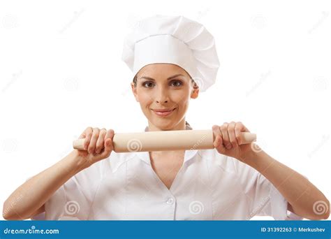 Baker Chef Woman Holding Baking Rolling Pin Stock Image Image Of Girl Service