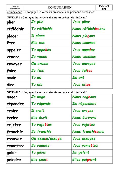 Conjuguer le verbe créer à indicatif, subjonctif, . NIVEAU 1 : Conjugue les verbes suivants au présent de l ...
