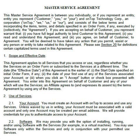 sample master service agreement templates