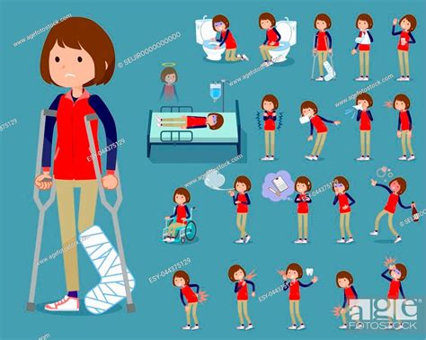 Flat Type Store Staff Red Uniform Women Sickness Stock Vector Vector