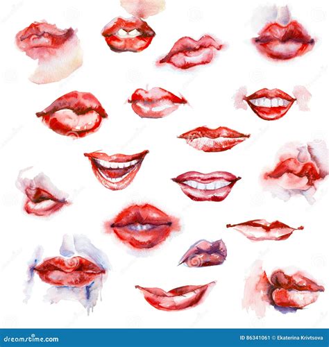 Set Of Watercolor Lips Stock Illustration Illustration Of Painting