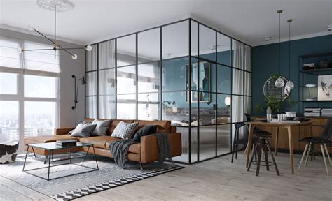 Black Framed Glass Walls Separate The Bedroom In This Kiev