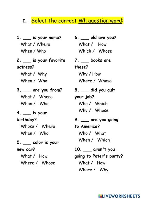 Wh Questions Interactive Worksheet For Beginners You Can Do The