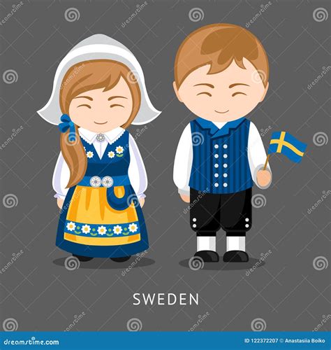 Swedes In National Dress With A Flag Stock Vector Illustration Of Garment Greeting 122372207