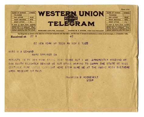 Lot Detail Franklin D Roosevelt Telegram Sent On Election Eve In